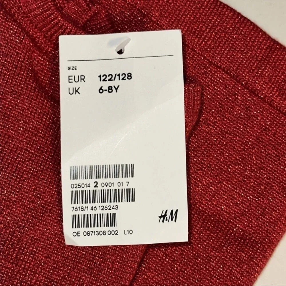 H&M Kids Red Glitter Knit Dress Bow Detail NWT Girls Sizes 6 8 Holiday Party